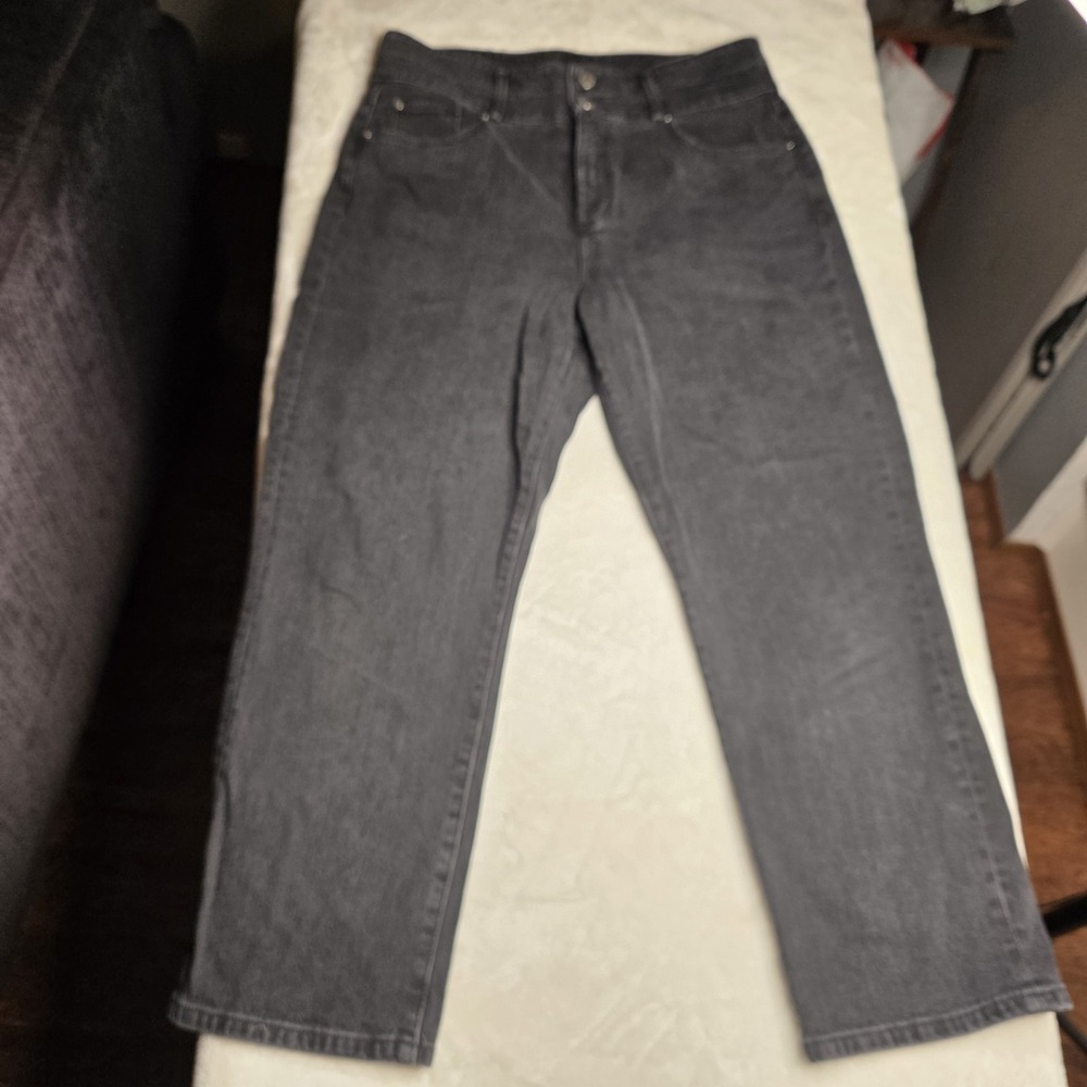 Ann Taylor LOFT Modern Straight Crop Jeans‎ Women's 12 Black Dual Button